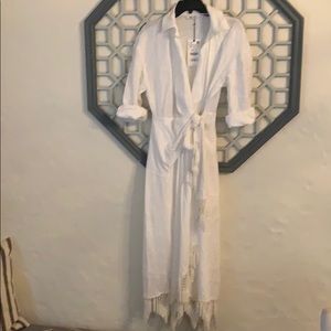 Zara linen maxi dress with tassel trim detail. NWT